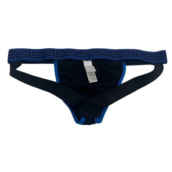 M2-2 VERSACE Men's Greca Jockstrap Underwear Stretch Black/Blue Size 7/36-38/L - Picture 2 of 10